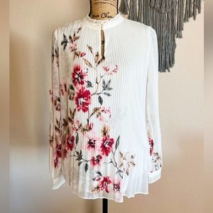 WHBM Pleated Floral Blouse